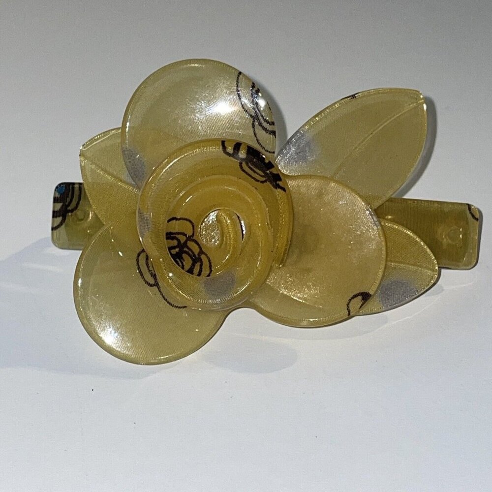 Hair‎ Clip Barrette Handmade In Paris France 3D Flower Cream & Black Vintage